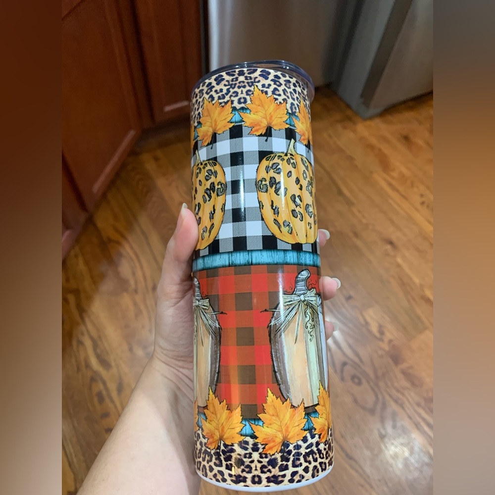 New pumpkin and leopard tumbler